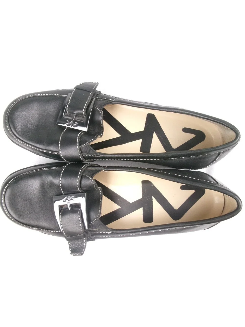 AK Anne Klein Mabrandt Black Leather Loafers Comfort Flats Womens 7M